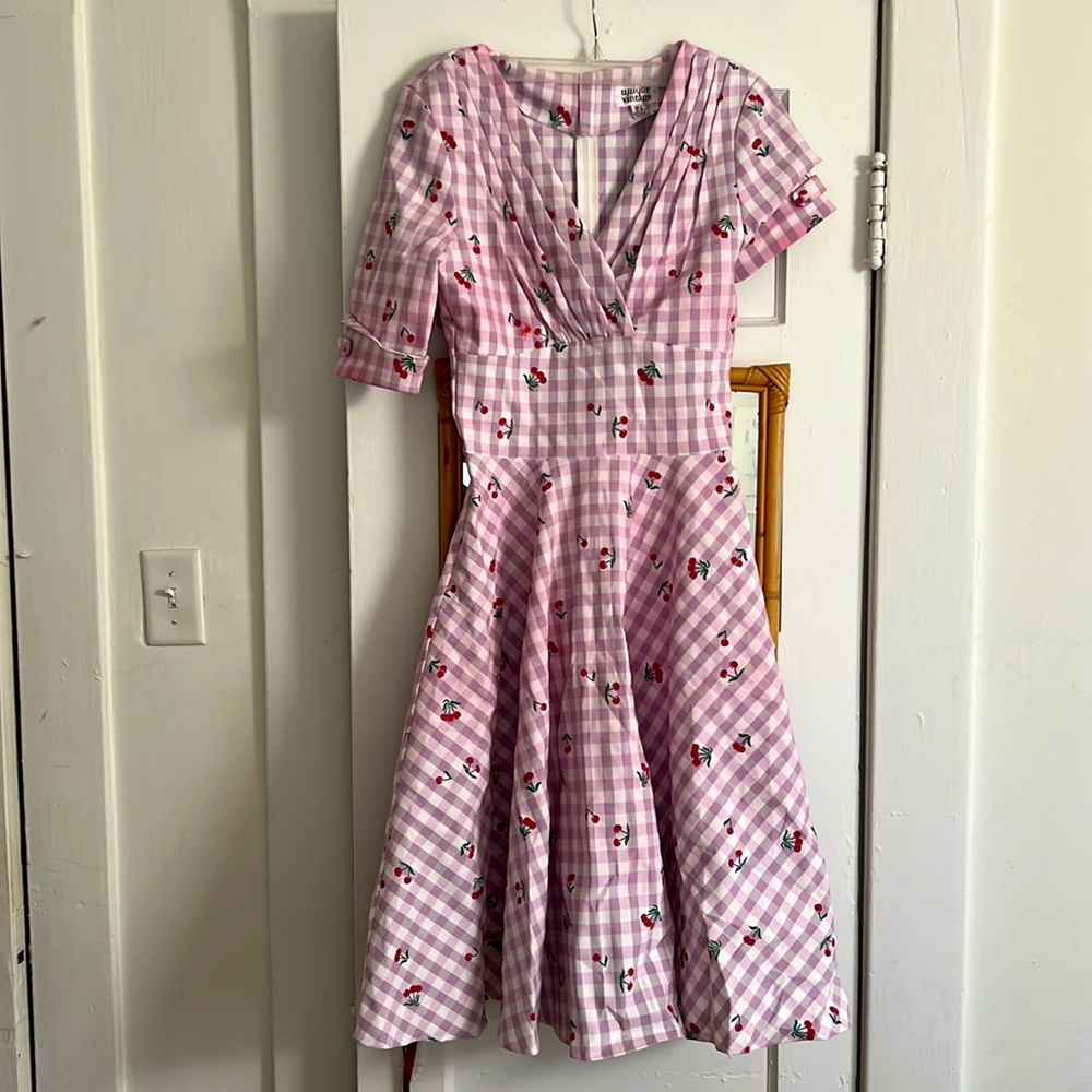 Purple Gingham Cherry Dress